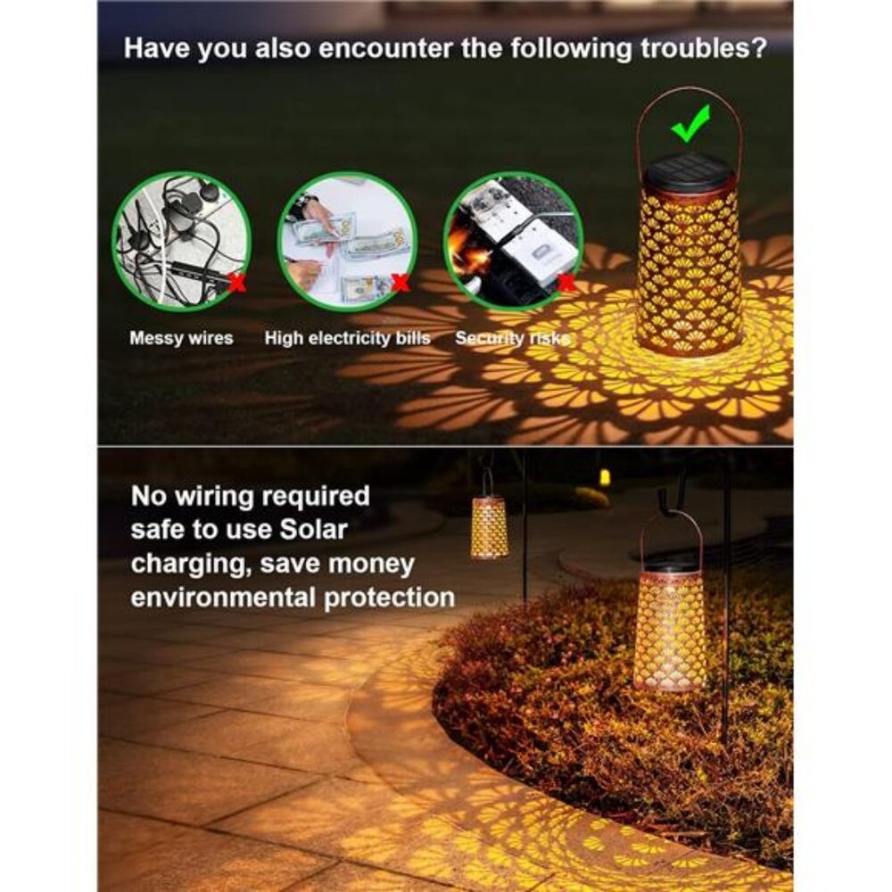 Solar Lanterns Outdoor Waterproof, 2 Pack Hanging Yard Decor Outdoor Lights - Picture 4 of 7